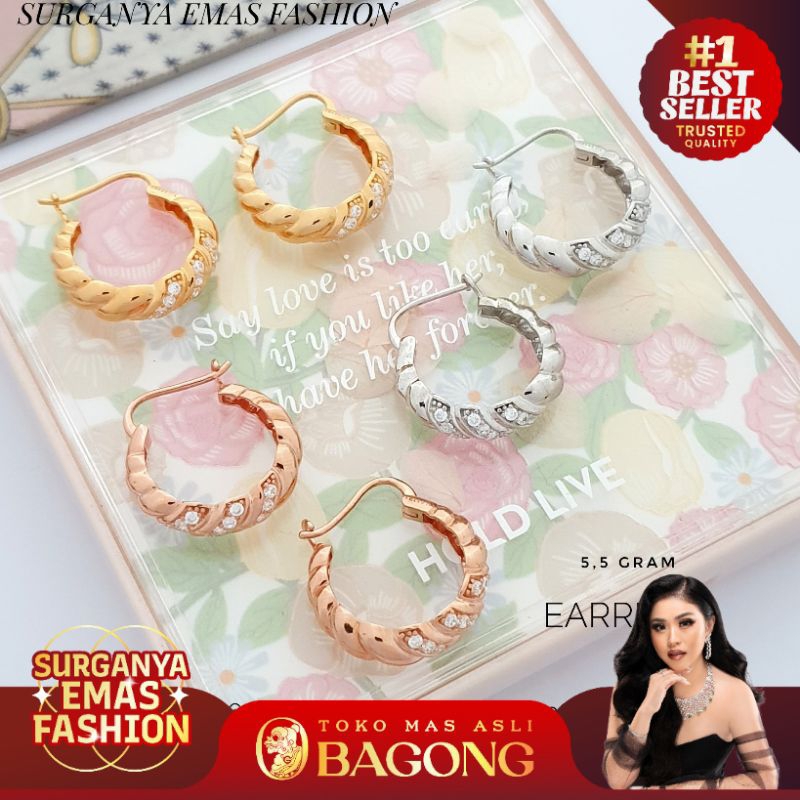 ANTING FASHION CROISSANT 17K/750 - ASLI BAGONG GOLD BAGONG EMAS