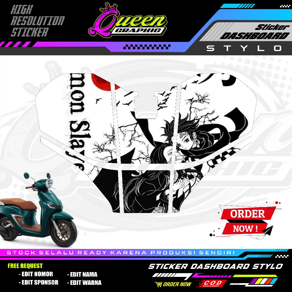 BISA REQ FOTO/GAMBAR - Sticker Dashboard depan Motor STYLO Motif DEMON SLAYER