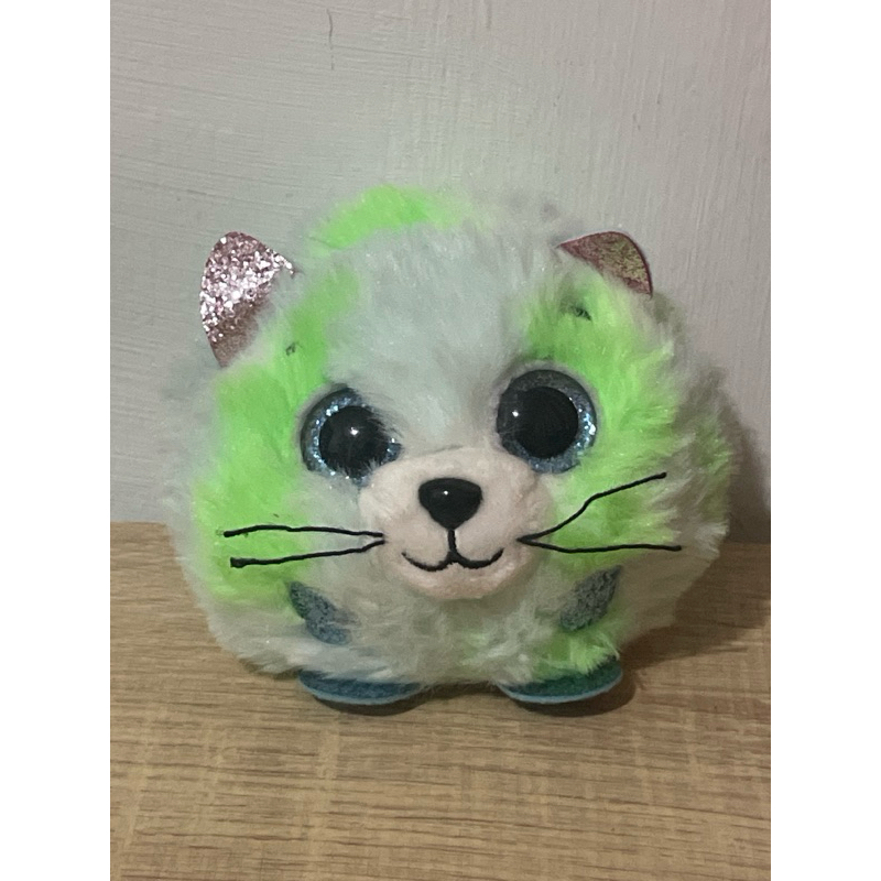 TY Puffies Evie Green Cat TY BEANIE BOO TY PUFFIE PLUSH , BONEKA KUCING PRELOVED