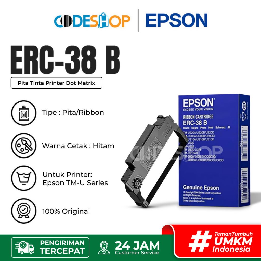 Ribbon Epson Ori ERC-38 ERC38 Black Pita Hitam - Cartridge ERC 38