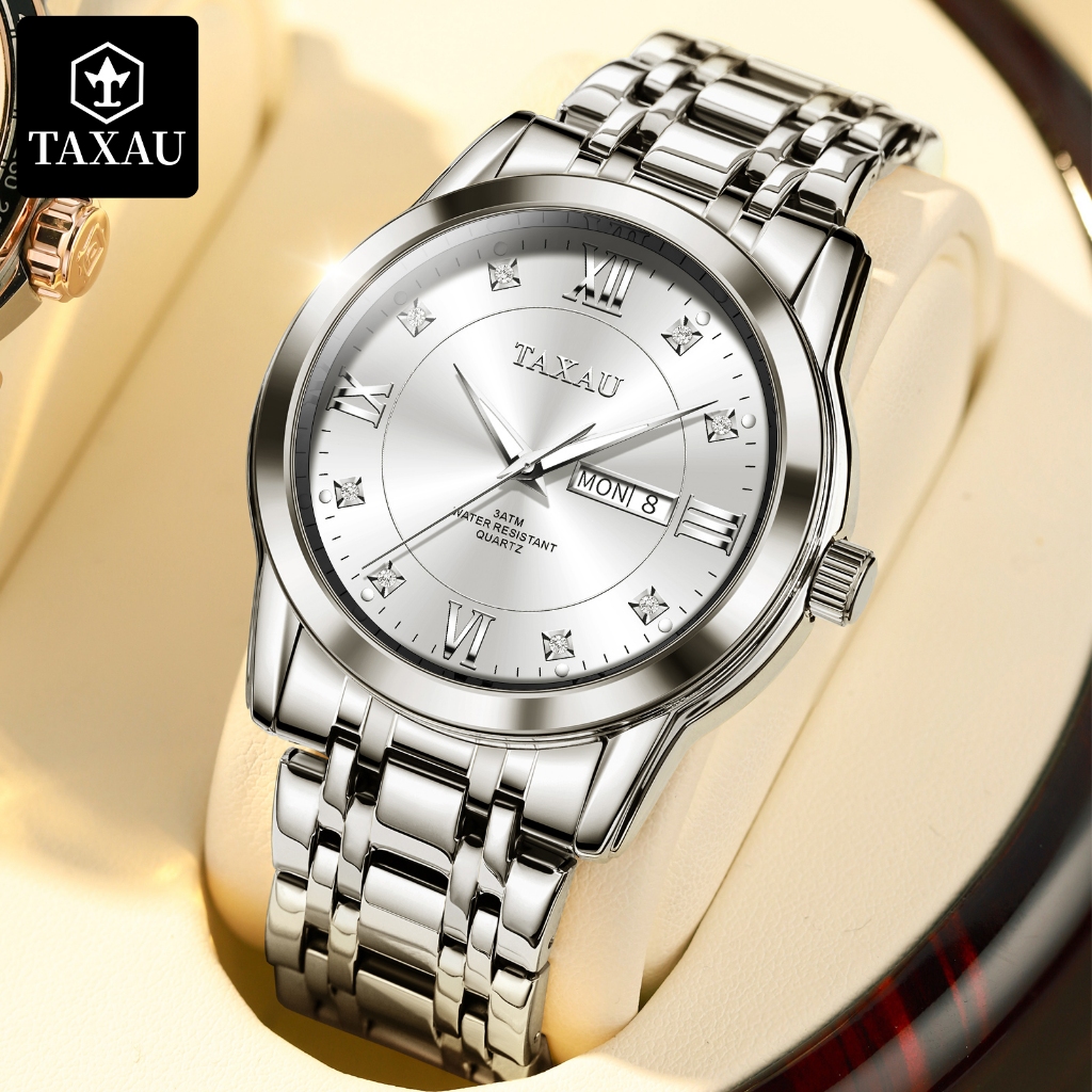 TAXAU Jam Tangan Pria Elegan Fashion Original Anti Air Analog Mewah Keren Jam Tangan Rantai Pria Cod