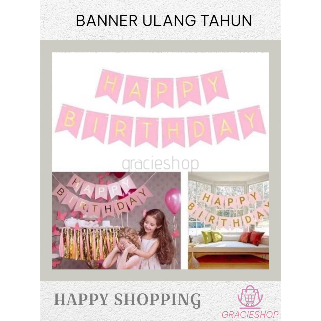 Banner Dekorasi Ulang Tahun / Banner Tulisan Happy Birthday / Banner Warna Tulisan Happy Birthday