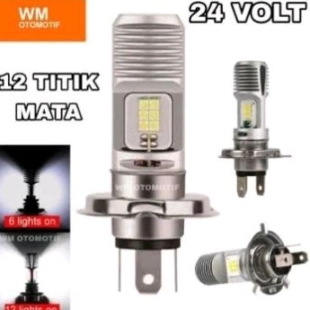 Lampu LED Utama Depan 24 Volt H4 Laser Gun G12A 12 Mata Titik High Low Putih D3 Truk Bus Fuso Canter