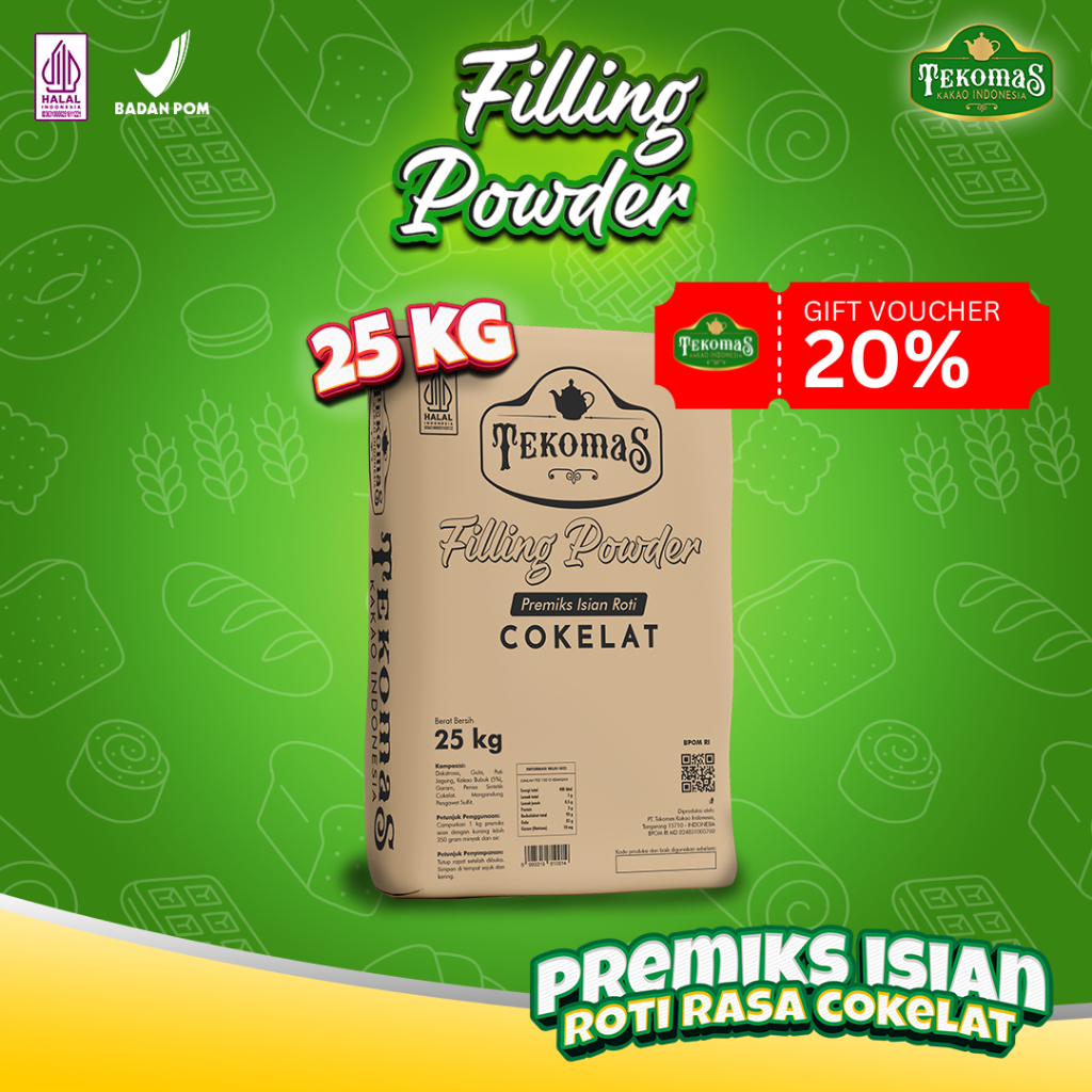 

TEKOMAS - Filling Powder 25 kg Premiks Isian Roti Rasa Cokelat Bahan Kue Siap Pakai