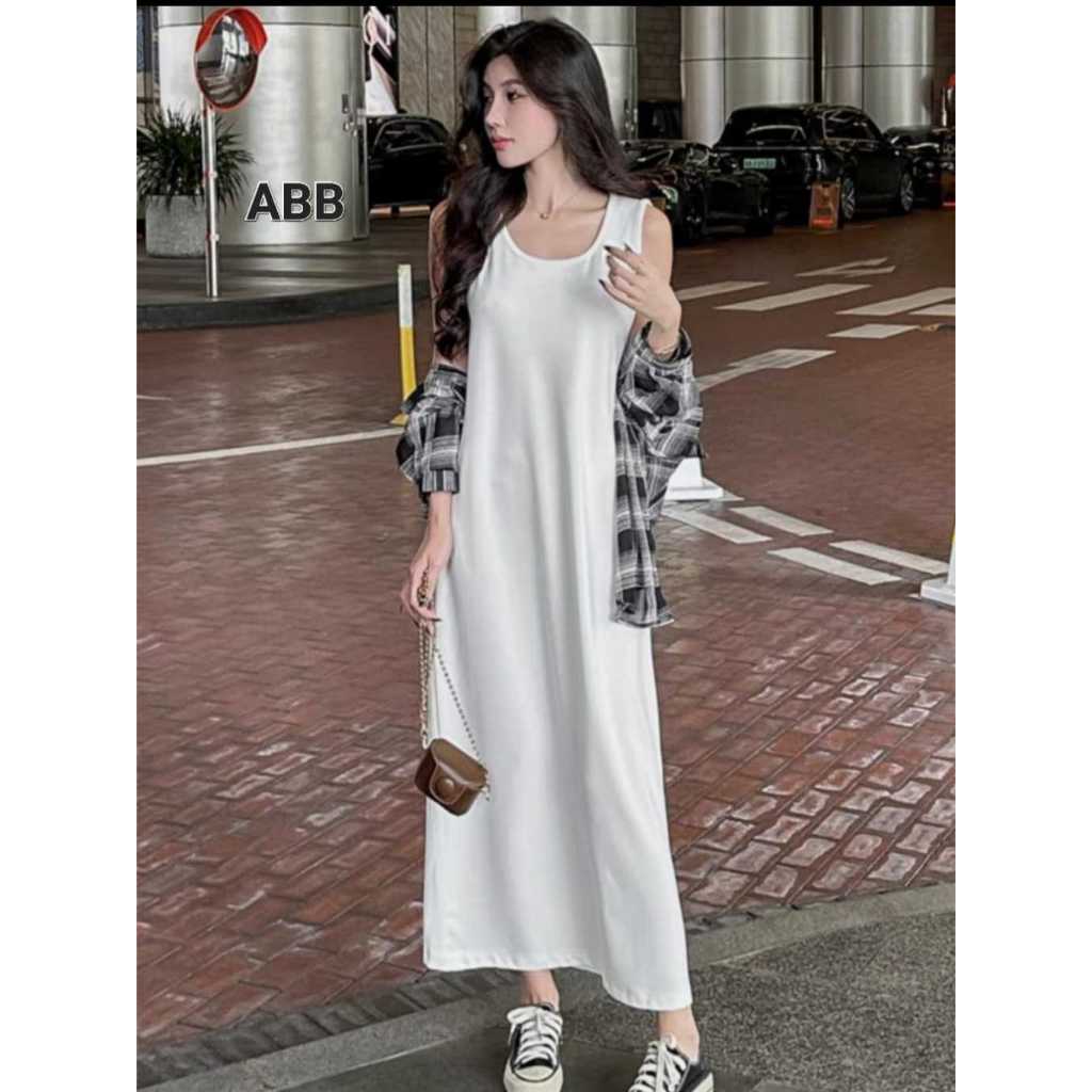 Gaun Putih Tanpa Lengan Wanita//INNER SPAN DRESS