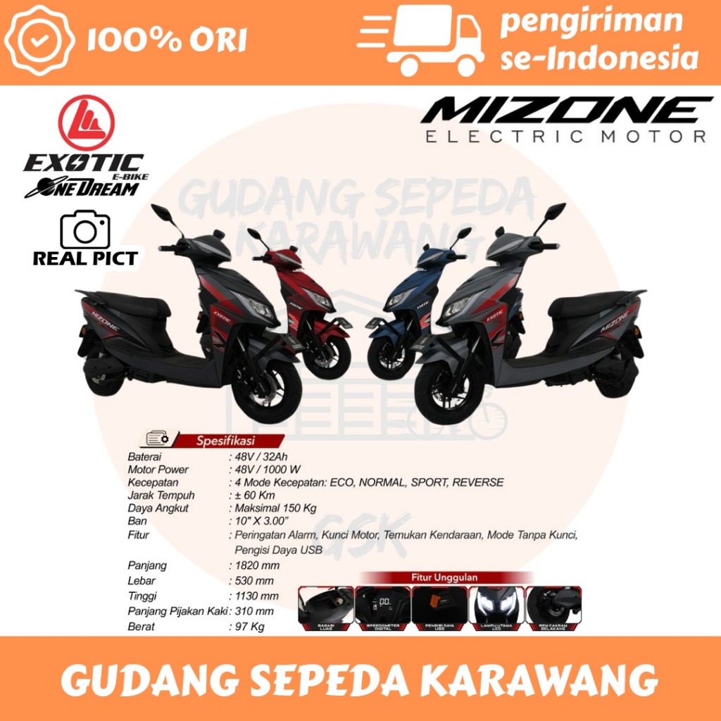 SEPEDA MOTOR LISTRIK EXOTIC MIZONE 10 X 3.0