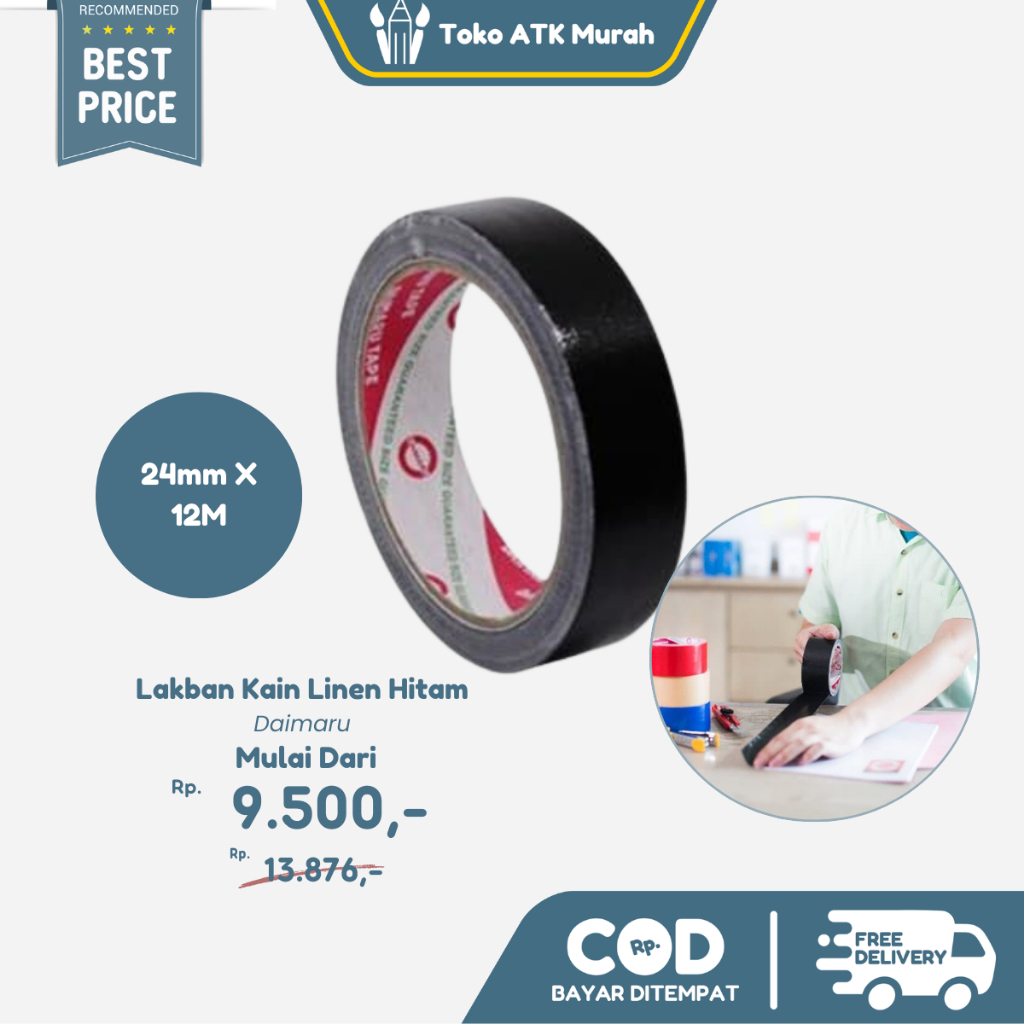 

Lakban Hitam Kain Daimaru 1 inch / 24 mm x 12 m