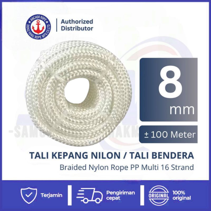 

Tali Nilon Kepang / Tali Bendera 8 mm x 100 Meter Braided Nylon Rope Multifilament Flag Line 16 Strand DONGYANG