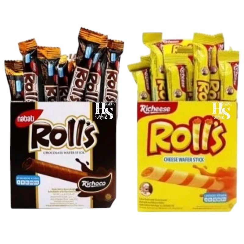 

rolls wafer long box isi 20 pcs / wafer stik rolls keju coklat