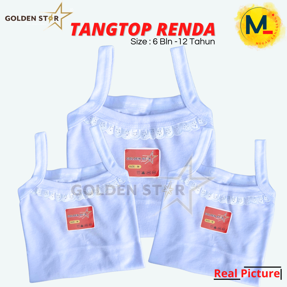 1/2 Lusin tanktop anak perempuan Renda 9-12 tahun warna Putih / kaos dalam anak kaos dalam anak pere