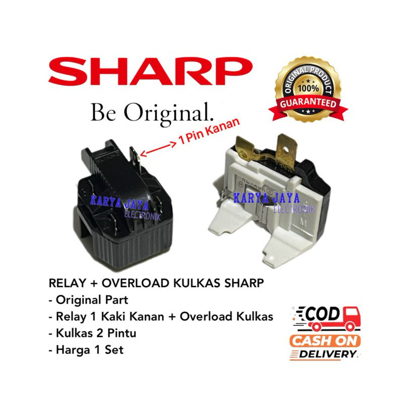 1 Set Relay 1 Pin Kanan Dan Overload Kulkas Sharp 2 Pintu Original / Relay Kulkas Sharp 2 Pintu