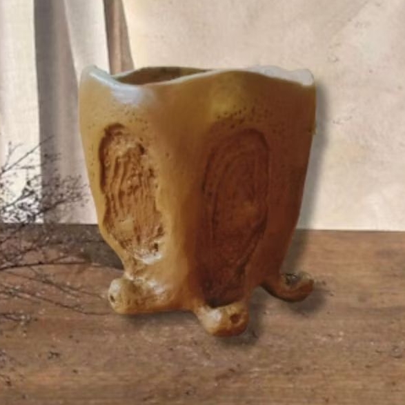 Pot BETON anti split/relief handmade motif kayu natural