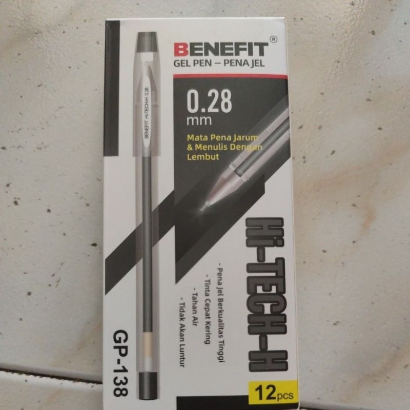 

Pulpen Gel Hi tech 0.28 merk benefit 1pak isi 12
