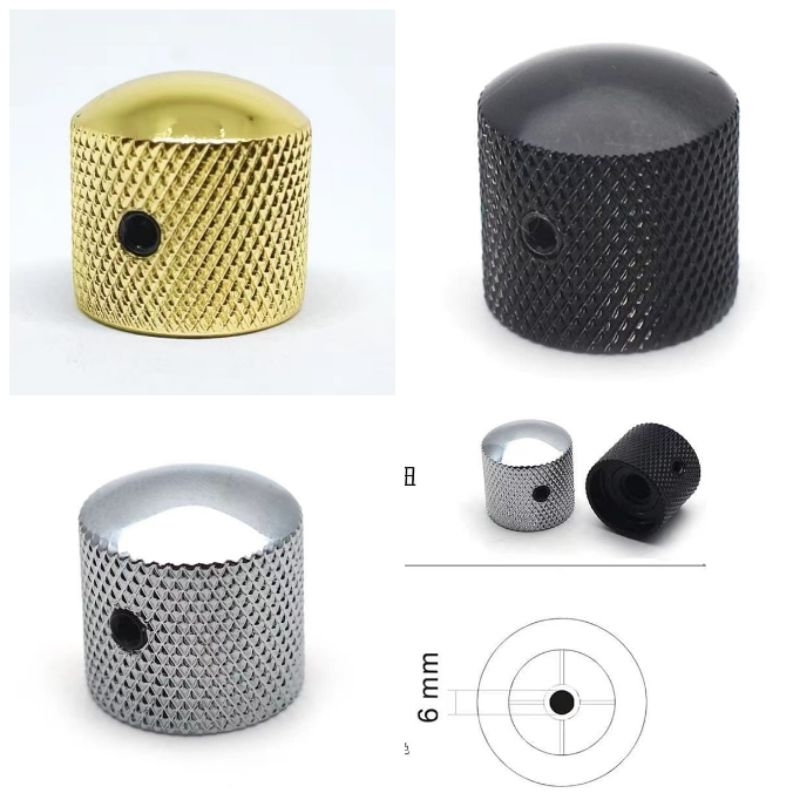 KNOB VOLUME TONE POTENSIO LOCKING POTENSIOMETER GITAR BASS KNOP GOLD HITAM CROOM