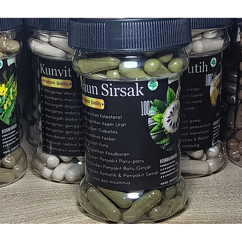 JAMU HERBAL BUBUK DAUN SIRSAK BENTUK KAPSUL ISI 100 PCS (UNTUK MENURUNKAN KOLESTROL,MERINGANKAN ASAM