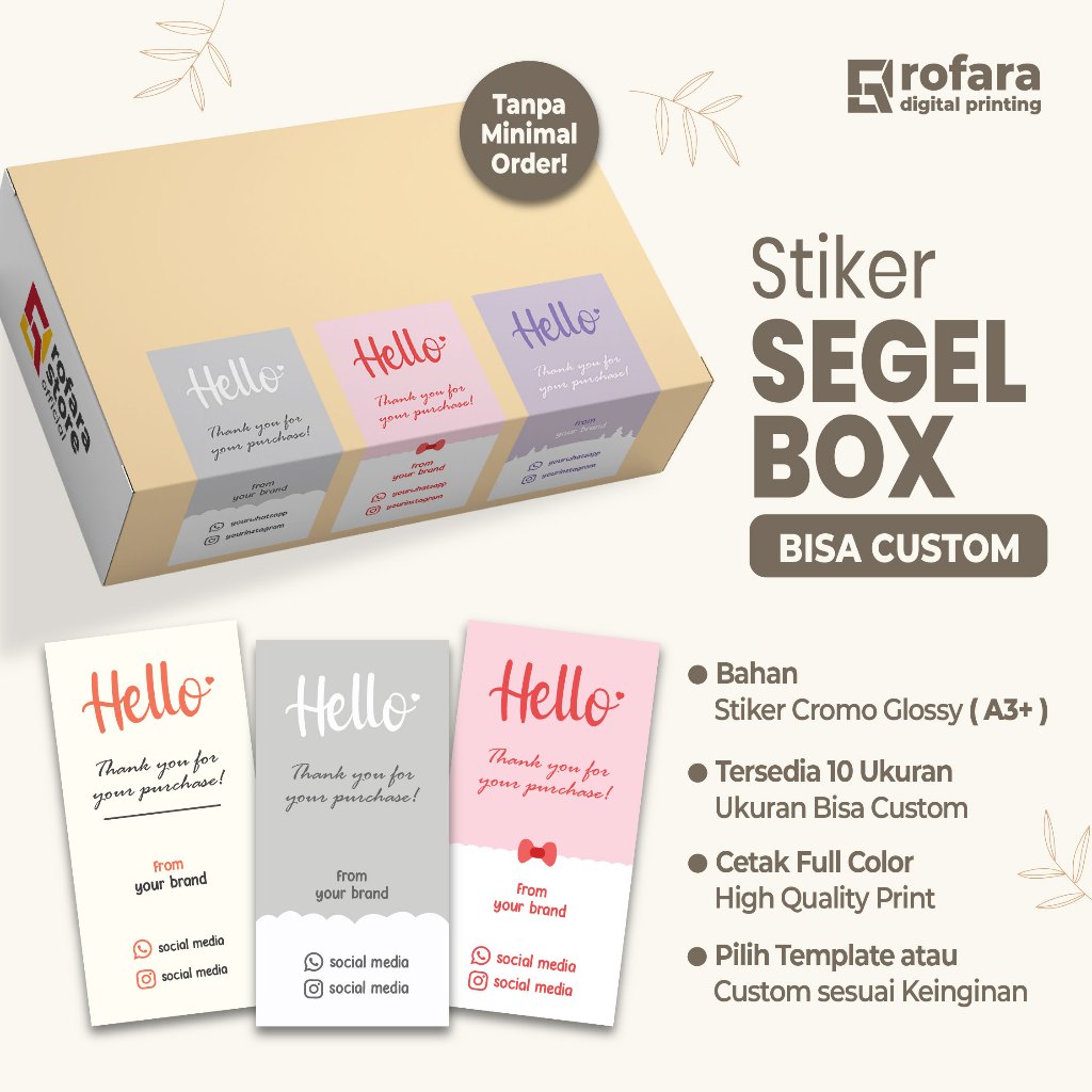 

Stiker Segel Box Packaging Custom | Bahan Cromo Glossy - PROMO