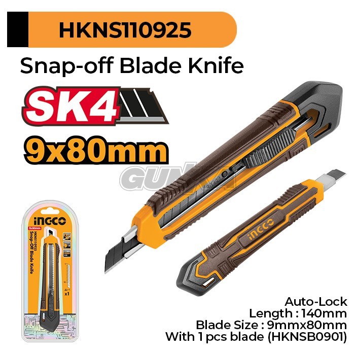 

Snap Off Box Cutter Small 9mm INGCO HKNS110925 Auto Lock Slim Knife Kecil Retract
