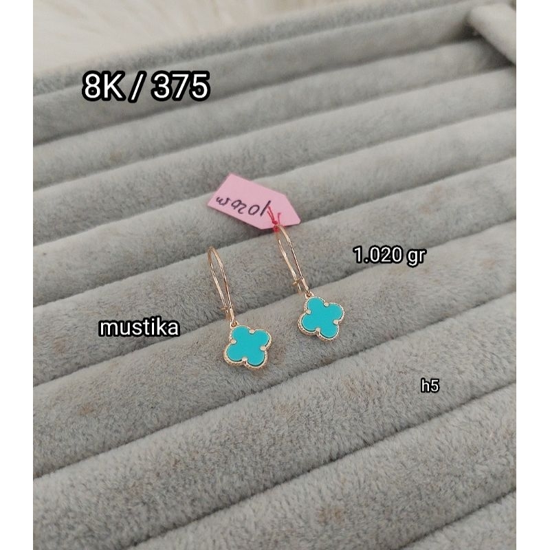 Anting gondel model bunga biru muda emas 8K