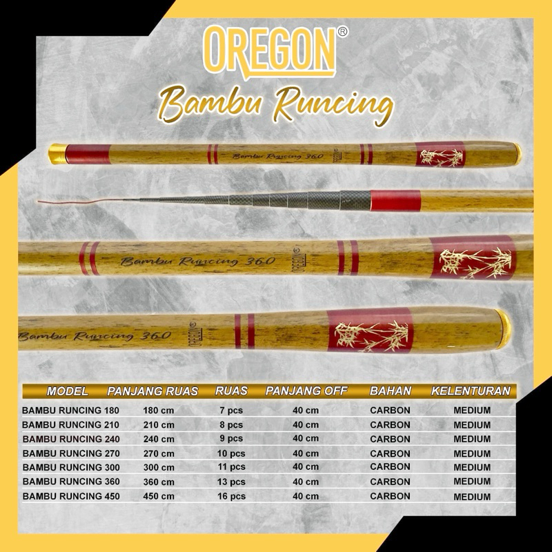 JORAN TEGEK OREGON BAMBU RUNCING 180,210,240,270,300,360,450 RUAS PENDEK BAHAN CARBON RINGAN KUAT