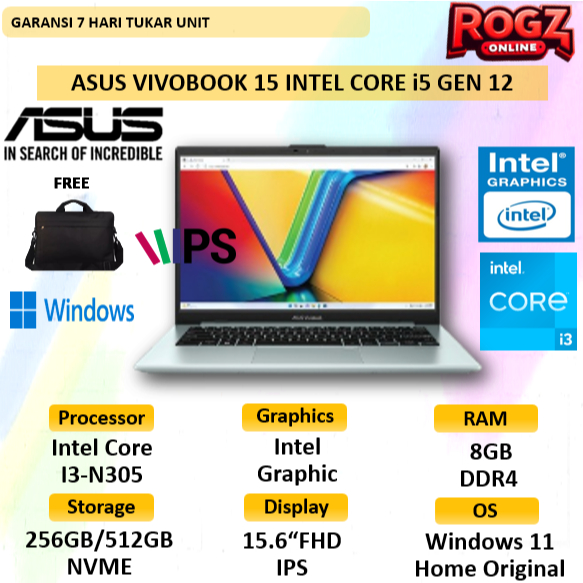 Asus Vivobook 15 e1504 Core I3 - n305 8GB 512 SSD W 11 15.6 Full HD