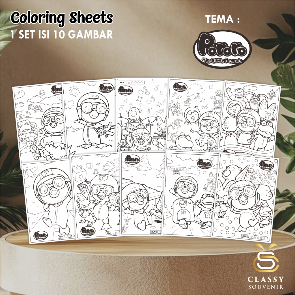 

LEMBAR GAMBAR MEWARNAI ANIMASI ANAK - KERTAS MEWARNAI ANAK 1 SET ISI 10 LEMBAR GAMBAR - COLORING SHEETS FOR KIDS-PORORO