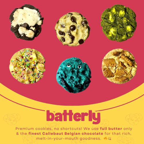 

batterly - premium soft cookies 75gr - minimum order 2pcs - free greeting card - callebaut chocolate couverture - butter elle & vire