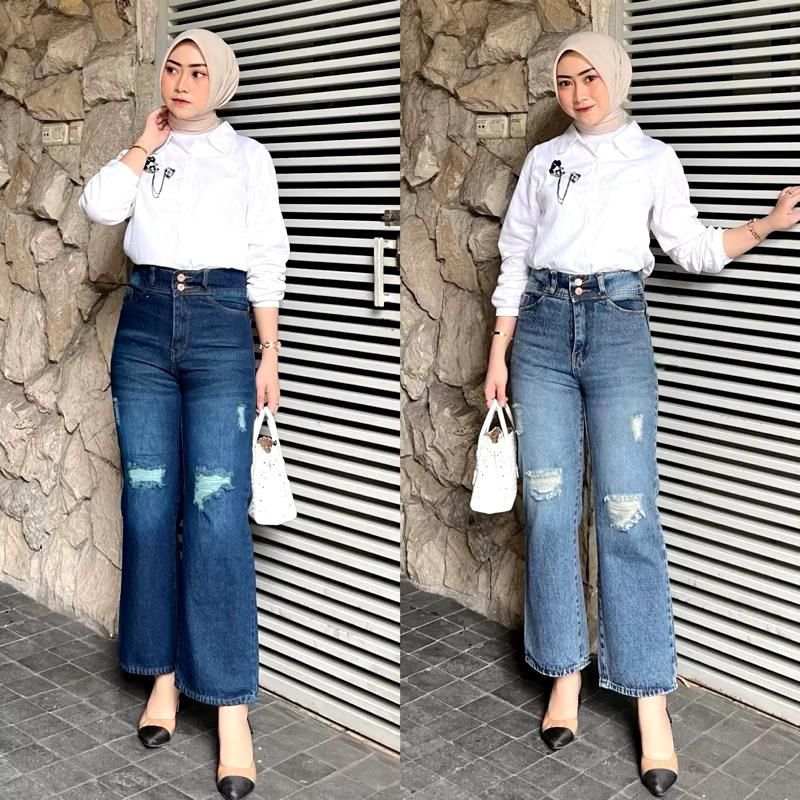Celana Jeans Wanita - Ripped Jeans Hijab Jeans Sobek Lapis Tidak Tembus Jeans Murah
