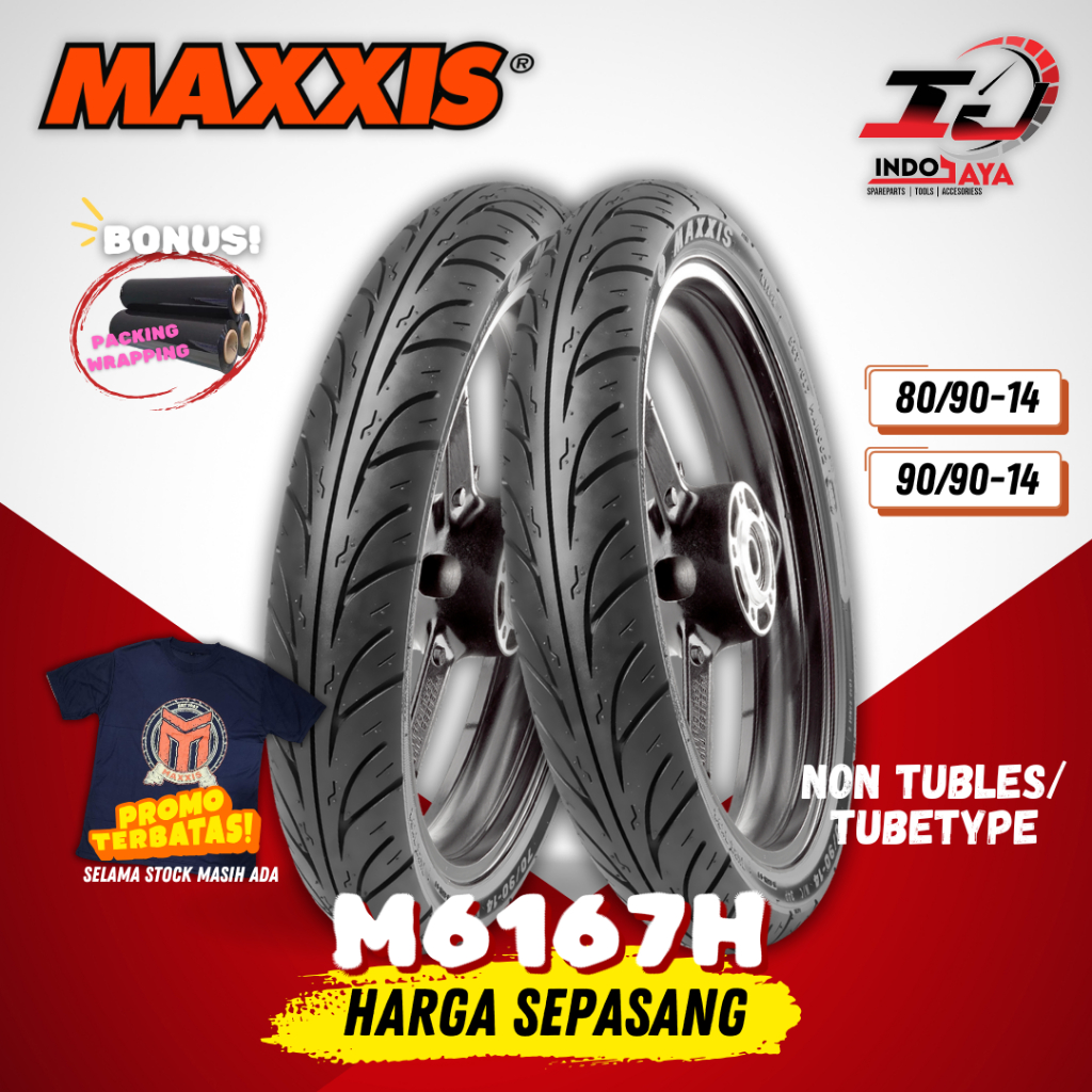 [LEBIH MURAH SEPASANG] BAN LUAR TUBETYPE MAXXIS M6167H (80/90-14 & 90/90-14) BAN MOTOR MATIC RING 14