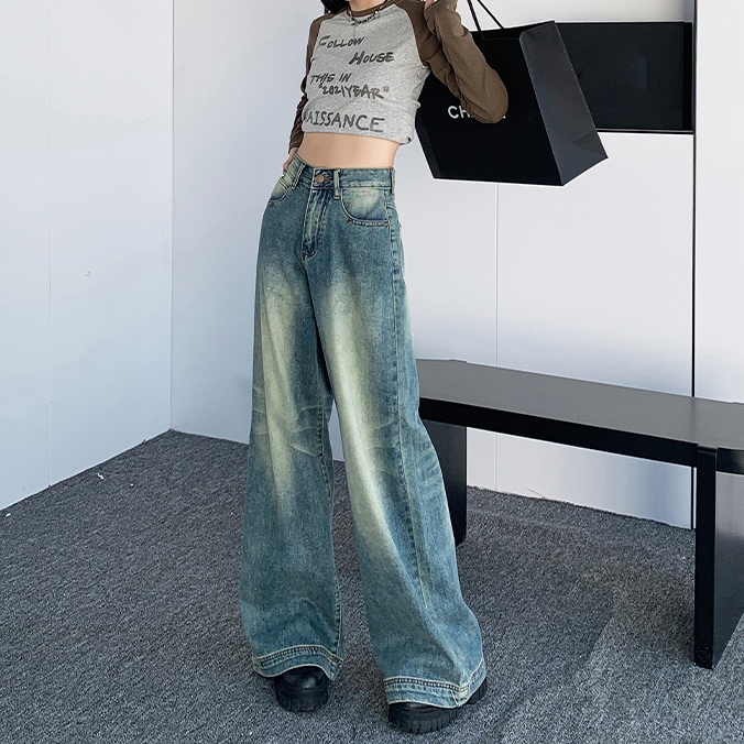 Retro Jeans Panjang Wanita Celana Kulot Jeans Celana Pinggang Tinggi Celana OOTD