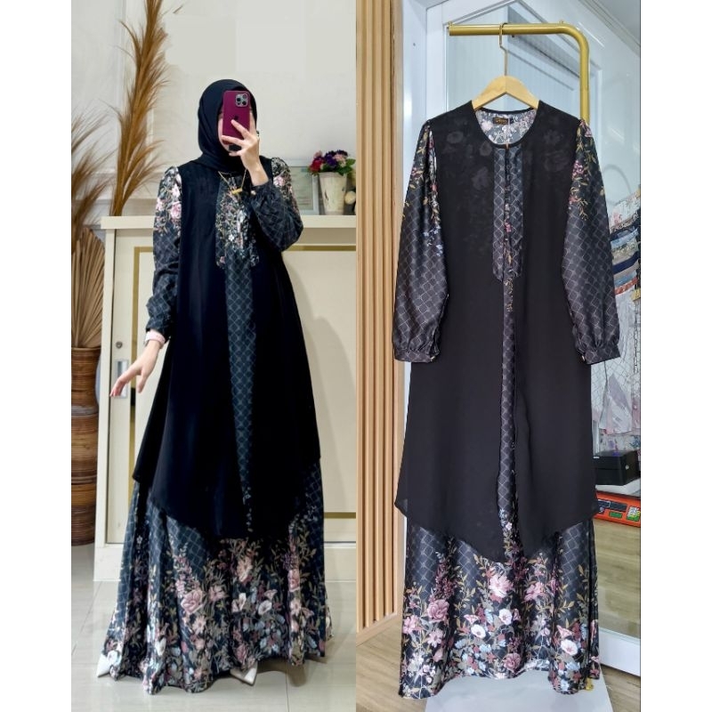 GAMIS MONACO 1 CAVIAR BLACK BY AURORAHIJAB | GAMIS PESTA