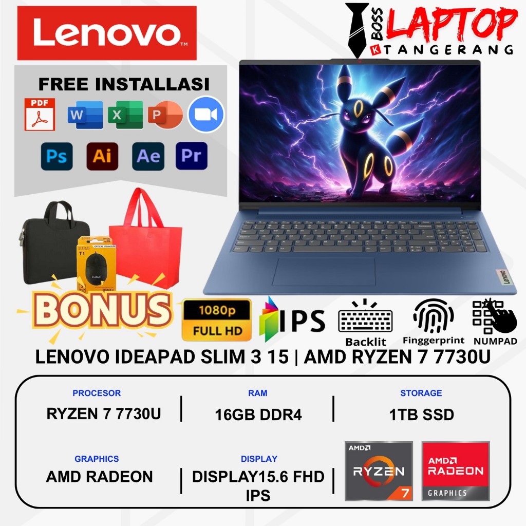 Laptop Gaming Lenovo Ideapad Slim 3 15 Amd Ryzen 7 7730U Ram 16GB 1TB Ssd 15.6 FHD IPS Windows 11 Ho