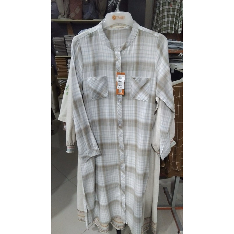 Triset Tunik motif kotak kotak abu