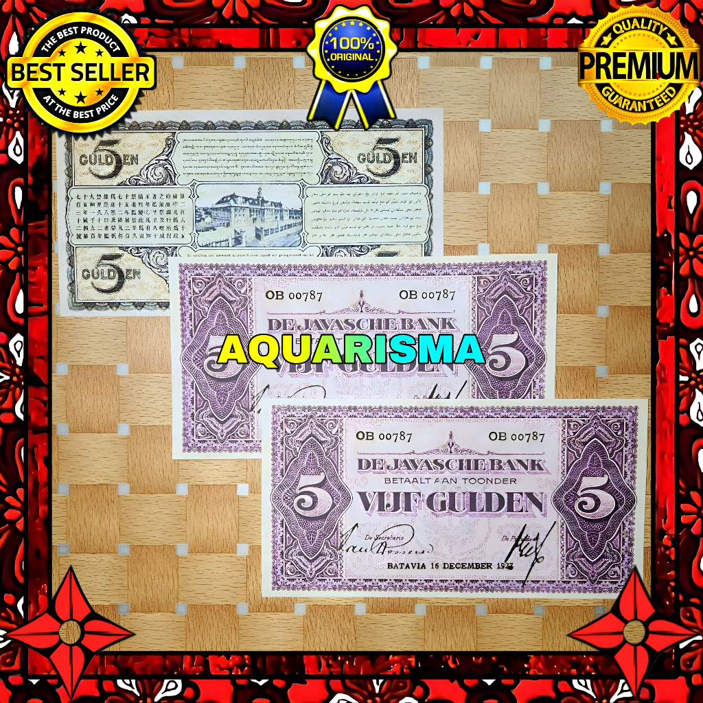 KOLEKSI NUMISMATIK - SOUVENIR REPRO UANG KUNO 5 GULDEN HINDIA BELANDA JP COEN 1927