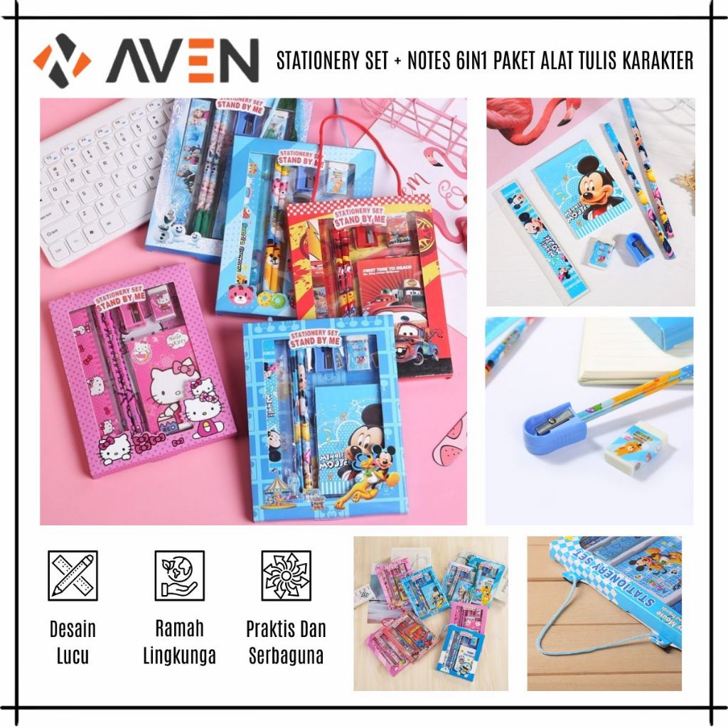 

AVEN Stationery Set+Notes 6IN1 / Paket Belajar Anak Alat Tulis Sekolah