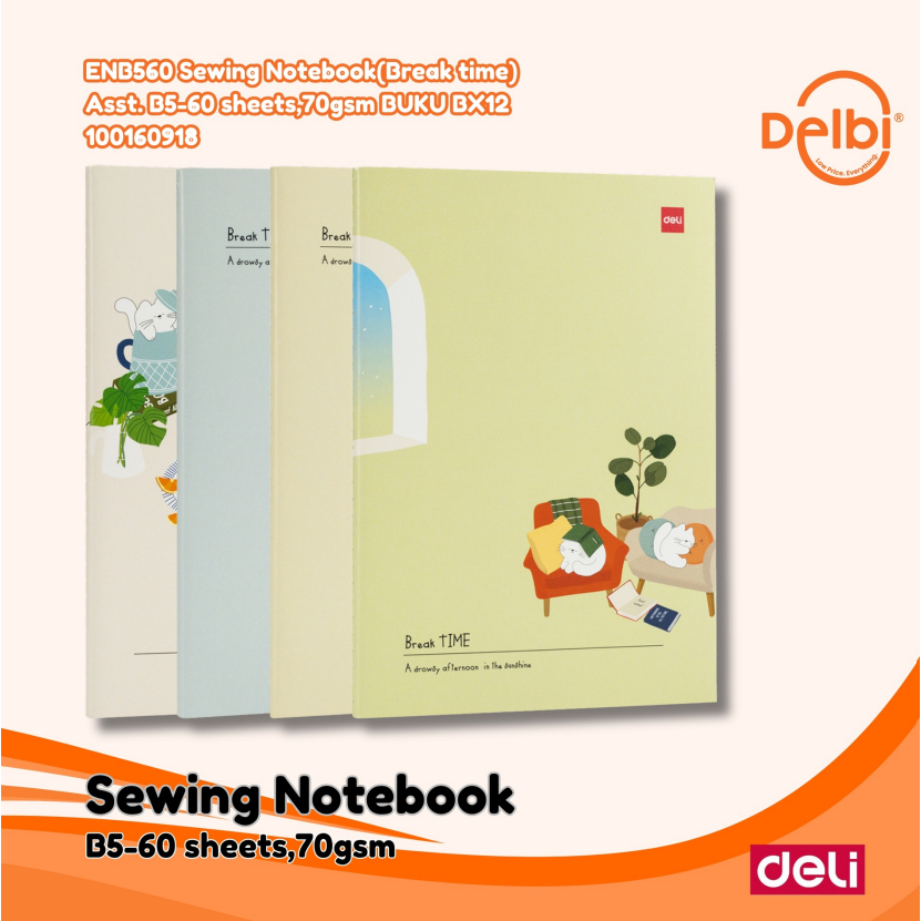 

DELI ENB560 Sewing Notebook(Break time) Asst. B5-60 sheets,70gsm BUKU