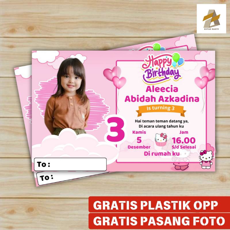 Isi 50 pcs undangan ulang tahun anak / ucapan ulang tahun anak perempuan FreePlastik