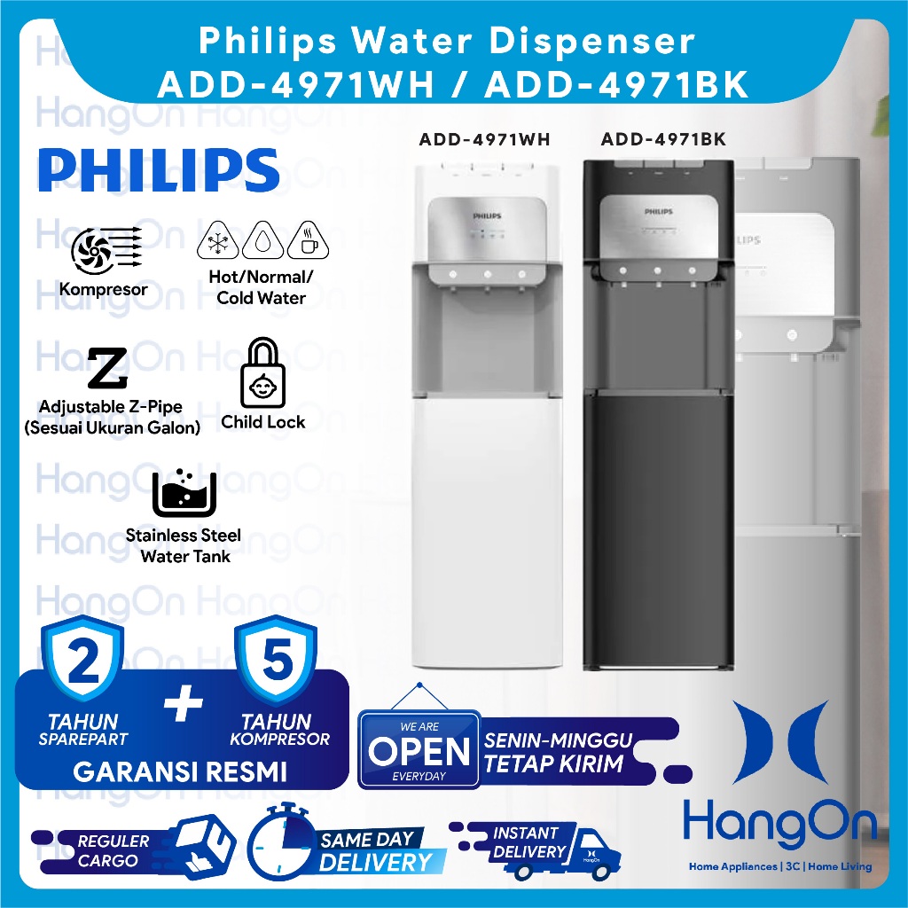 Philips Water Dispenser Bottom Loading ADD4971WH Putih / ADD4971BK Hitam Galon Dibawah ADD - 4971WH 