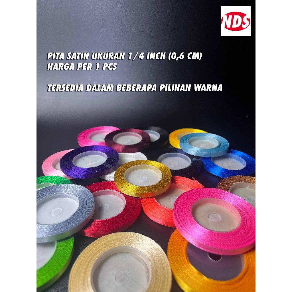 

Pita Satin 1/4 inch (0,6 cm)/Pita Kado / Harga per 1 pcs / roll