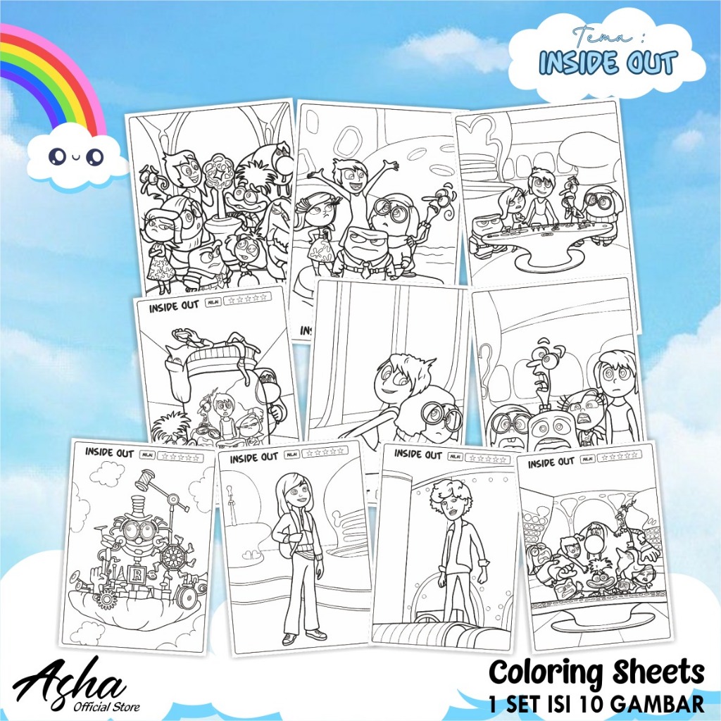 

KERTAS GAMBAR UNTUK ANAK - LEMBAR MEWARNAI ANAK 1 SET ISI 10 LEMBAR GAMBAR INSIDE OUT UKURAN A5