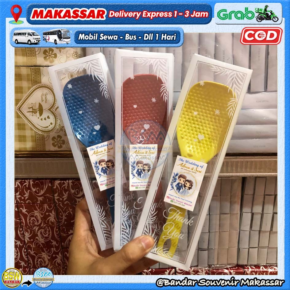 ( isi 50 pcs ) Souvenir CENTONG SENDOK NASI kemas MIKA Kartu Ucapan Suvenir Murah Makassar