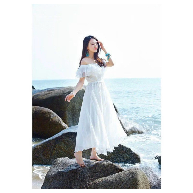 NEW Korea Sabrina Vintage Dress White