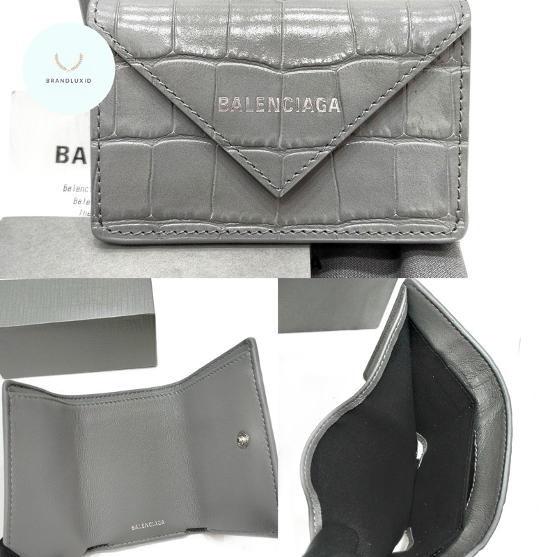 Balenciaga mini wallet trifold croco light grey
