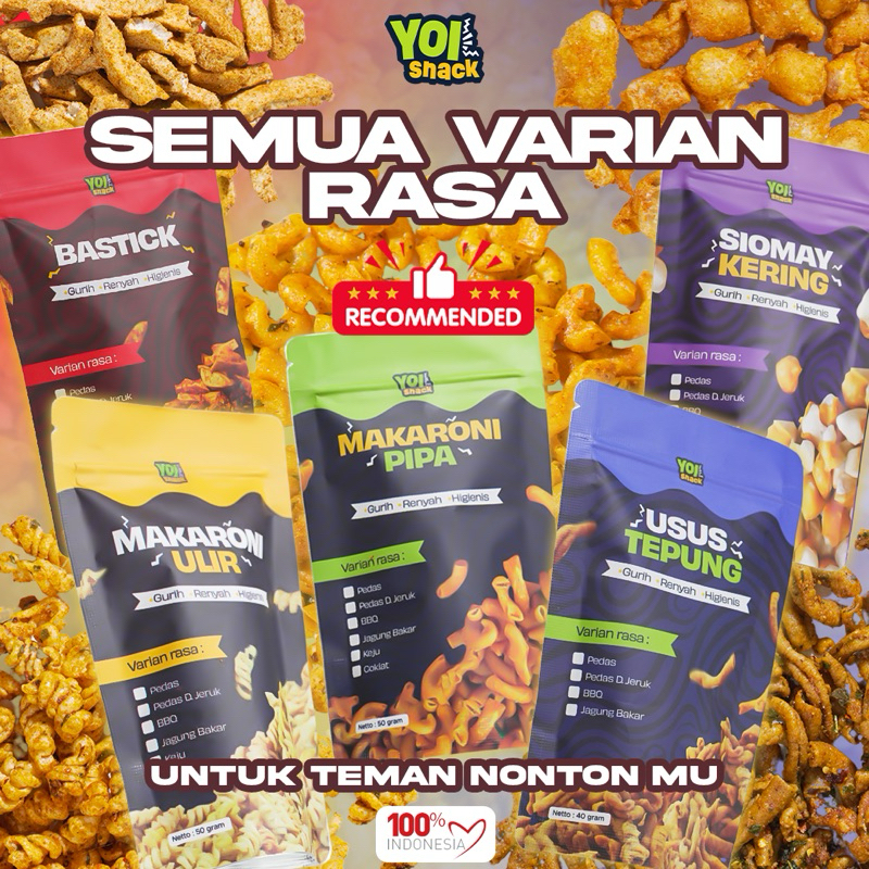 

YOI SNACK - Bundling 3pcs Bebas Pilih Makaroni Ulir Siomay Basreng Bastick Kripik usus