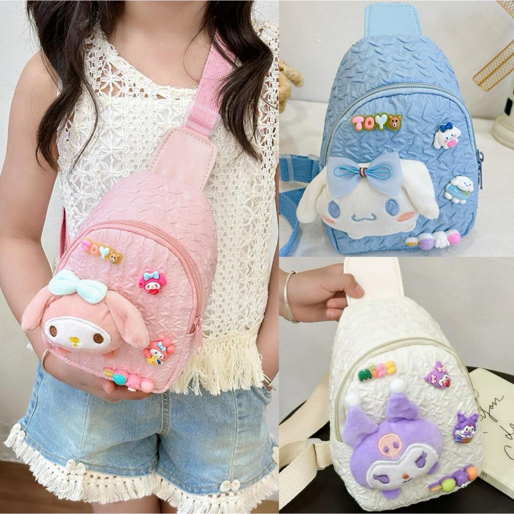 Tas Selempang Anak Perempuan Melody Ukuran 13x17x7cm, Bisa Muat HP, Warna Hijau Kuning Pink Putih