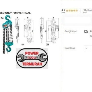 

Chain Block WIPRO 3T x 5M Takel Katrol Hoist Lift 3 Ton x 5 Meter