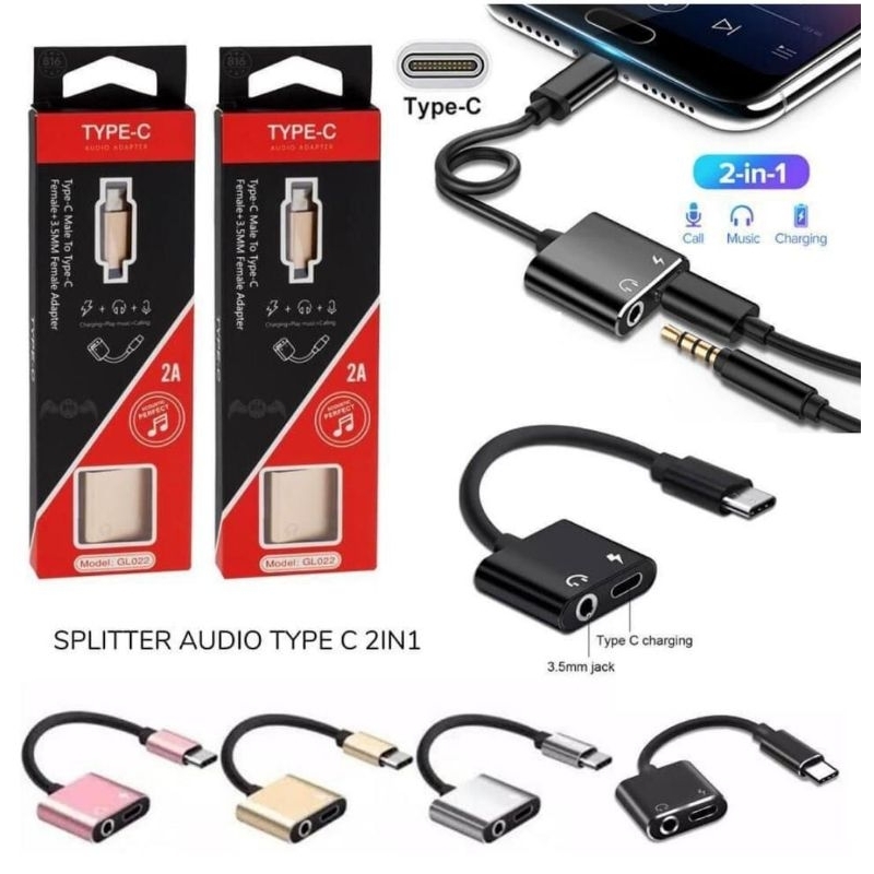 QTOP Kabel Audio Spliter 2in1 GL022 Kabel Converter Audio Jack 3.5mm and Type C