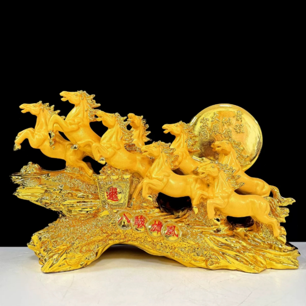Patung Hoki 8 Kuda Emas Feng Shui – Simbol Keberuntungan dan Kesuksesan