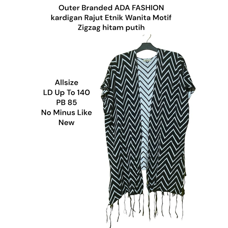 Preloved outer Kardigan rajut etnik brand ADA Fashion outer Allsize motif zigzag hitam putih