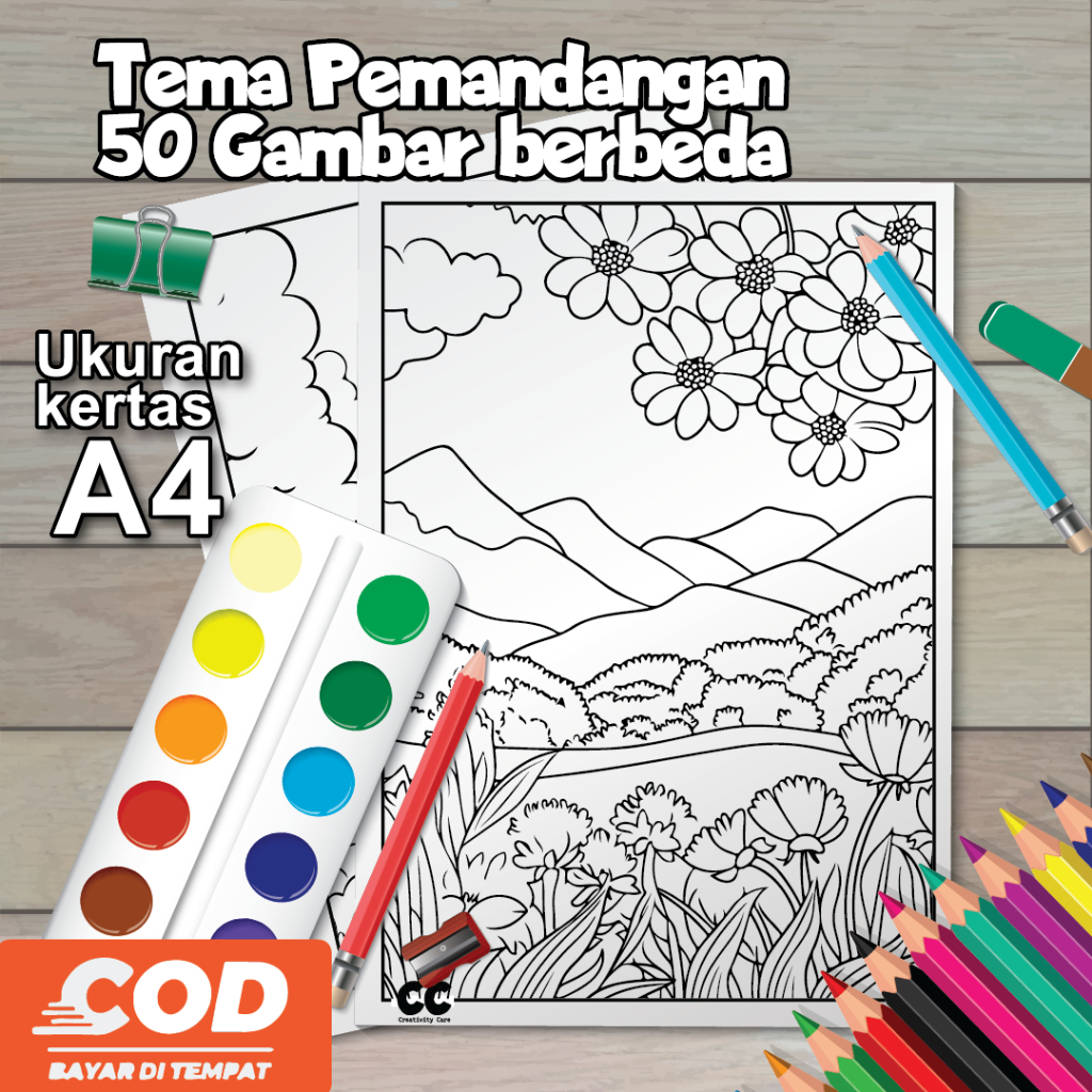 

50 Gambar Kertas Mewarnai Untuk Anak Ukuran A4, A5 / Tema Pemandangan Alam / Cocok Untuk Aktifitas Anak di Rumah