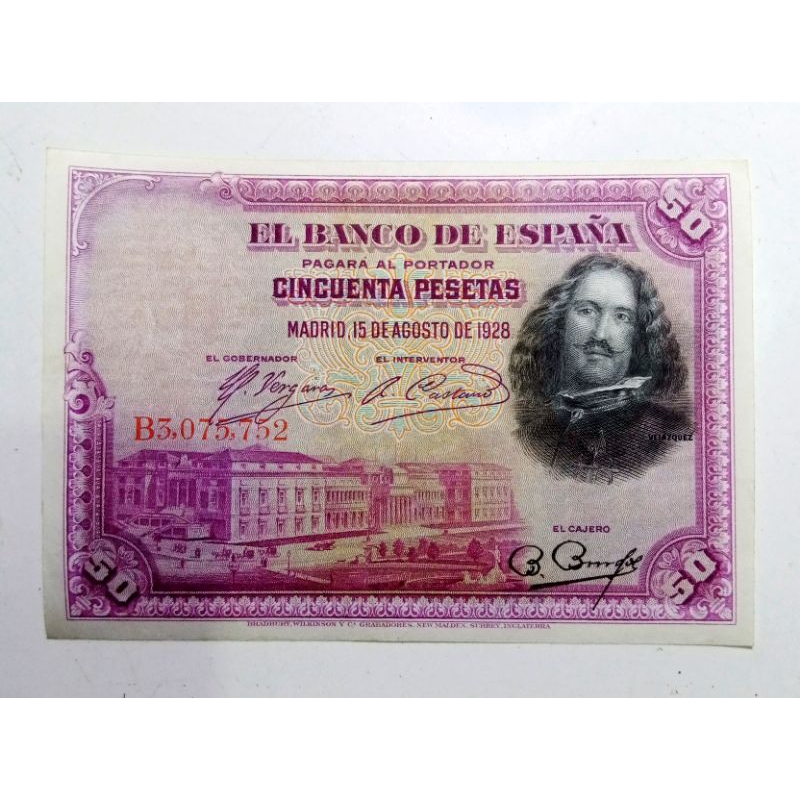 Kertas Uang Spanyol 50 Pesetas 1928